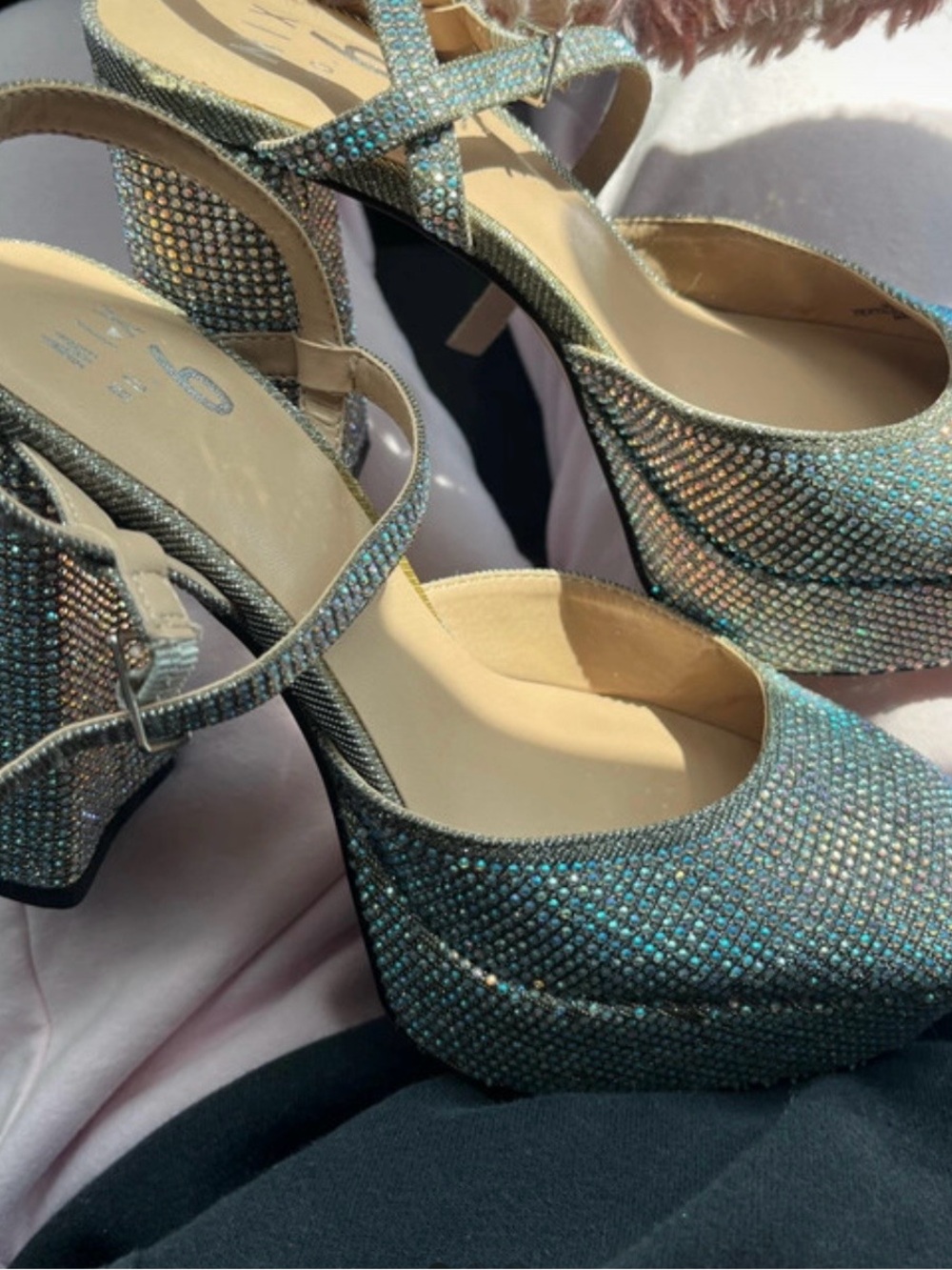 Sparkling sliver platform Heels with Ankle Strap